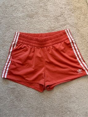 adidas Red Women's 3-Stripe Athletic Shorts